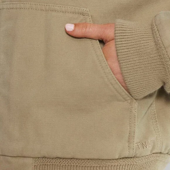 Aritzia TNA Cozy Canvas Zip Hoodie Jacket Coat Womens XL‎ Beige Tan Workwear - Picture 6 of 16